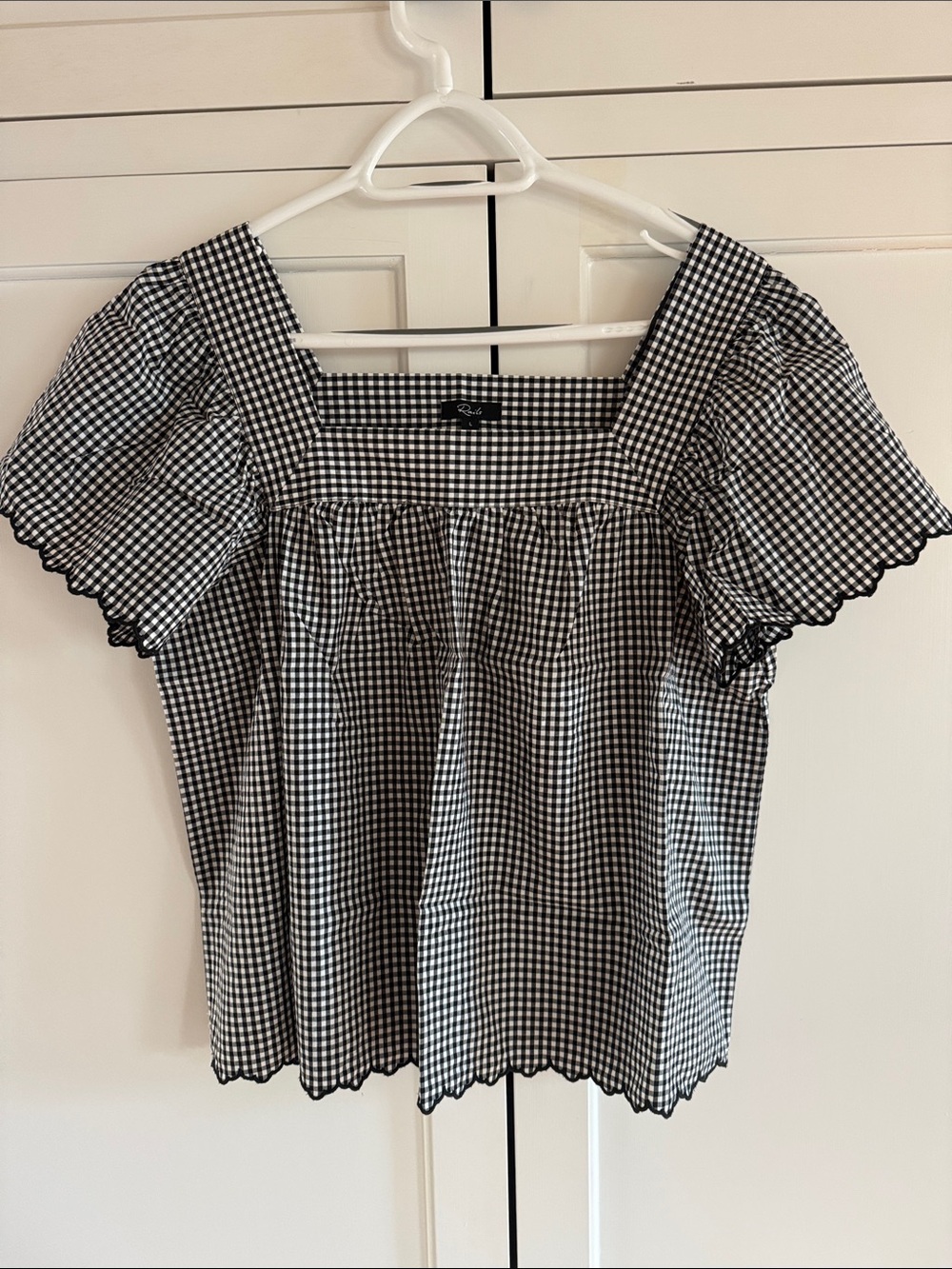 Rails Black & White Gingham Square-Neck Blouse